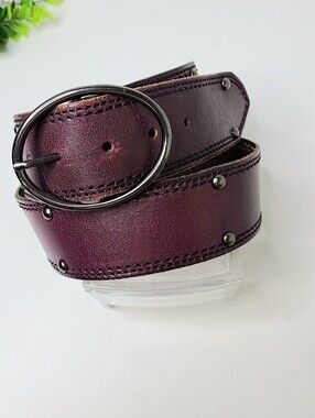 Linea Pelle Studded Burgundy Handmade Genuine Leather Belt